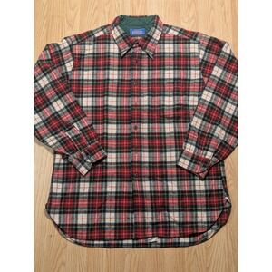 Pendleton Mens Vintage Plaid Flannel Wool Shirt Red White Blue XL